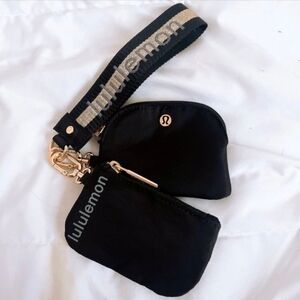 lululemon athletica Dual Pouch Never Lost Keychain Black Wristlet with Gold